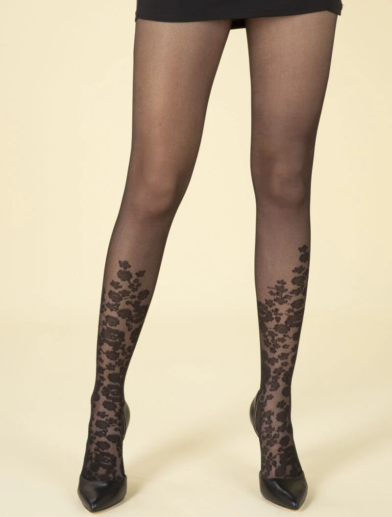 Strumpfhosen mit Blumenmuster - schwarz