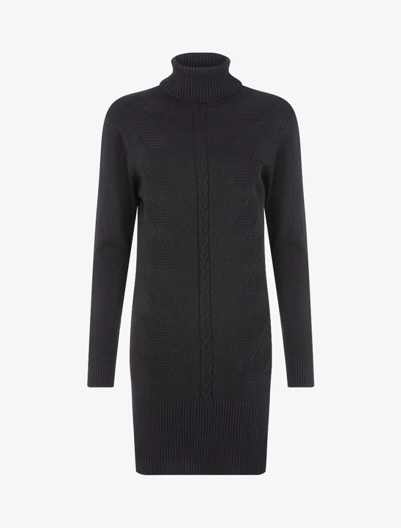 Strickkleid mit geflochtenem Mittelstreifen - schwarz