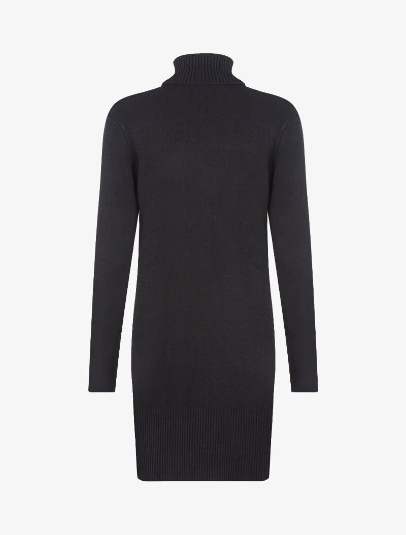 Strickkleid mit geflochtenem Mittelstreifen - schwarz
