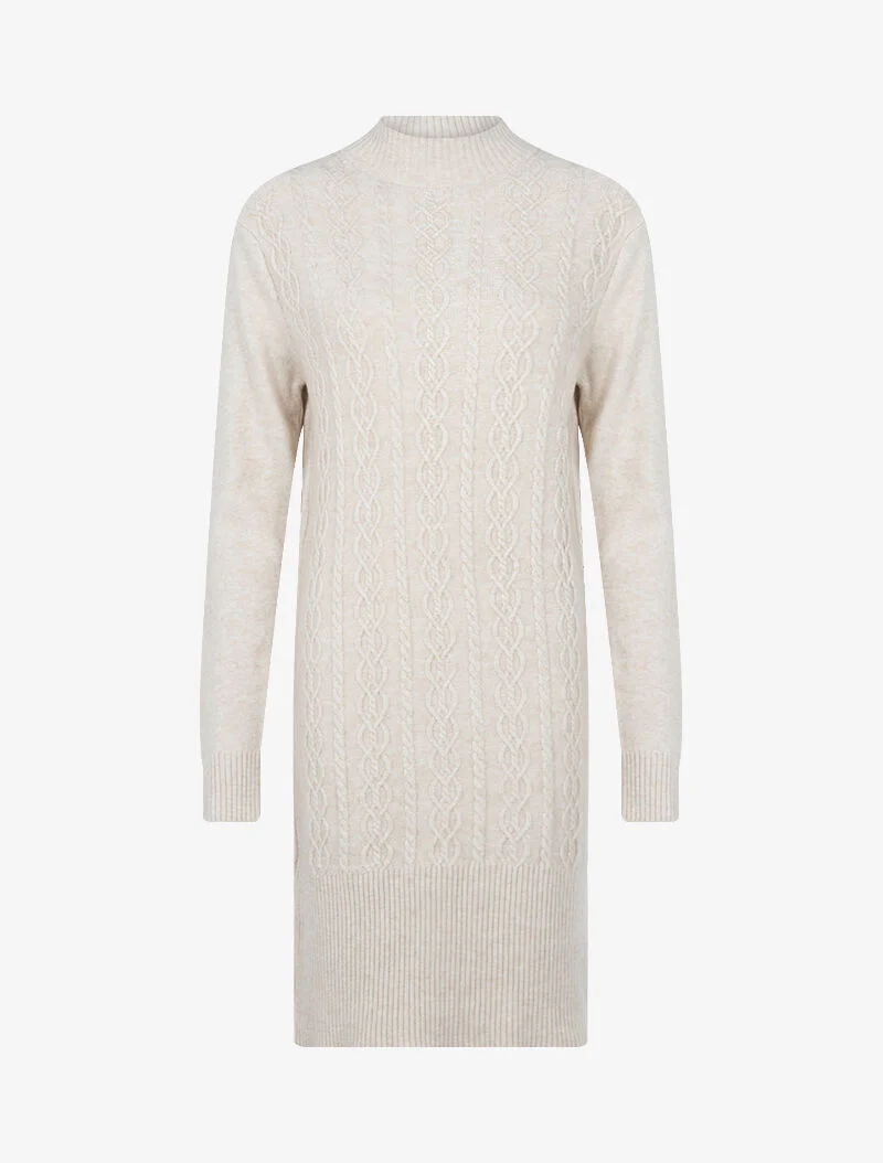 Pulloverkleid mit verschlungenen Streifen - beige
