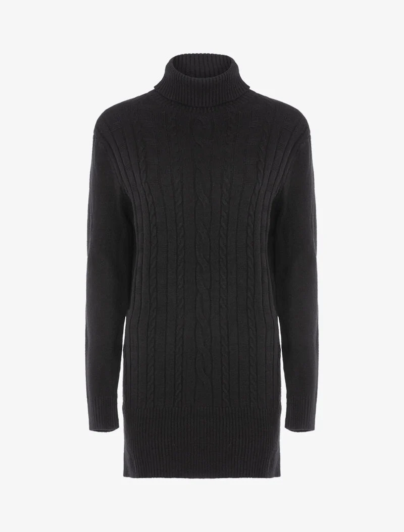Strickkleid mit strukturierten Streifen - schwarz