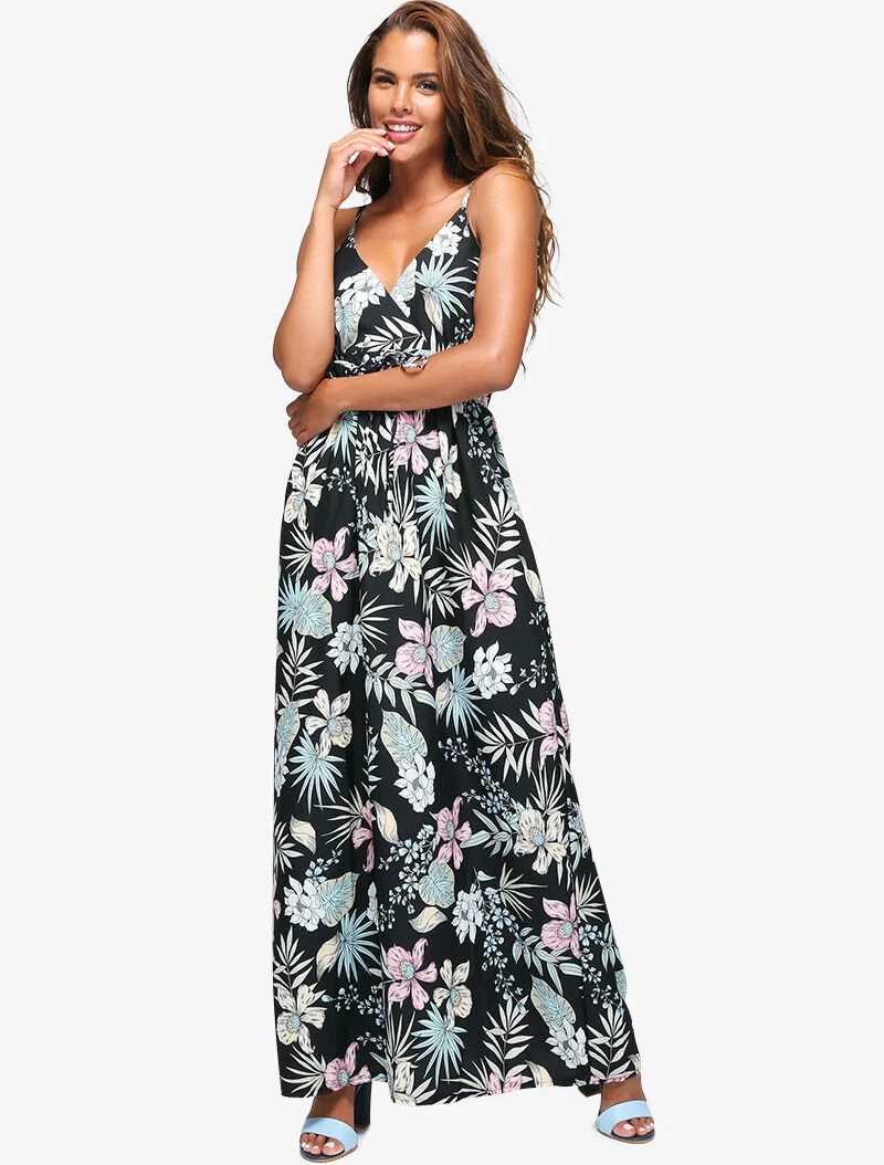Wickelkleid mit Blumenmuster - schwarz