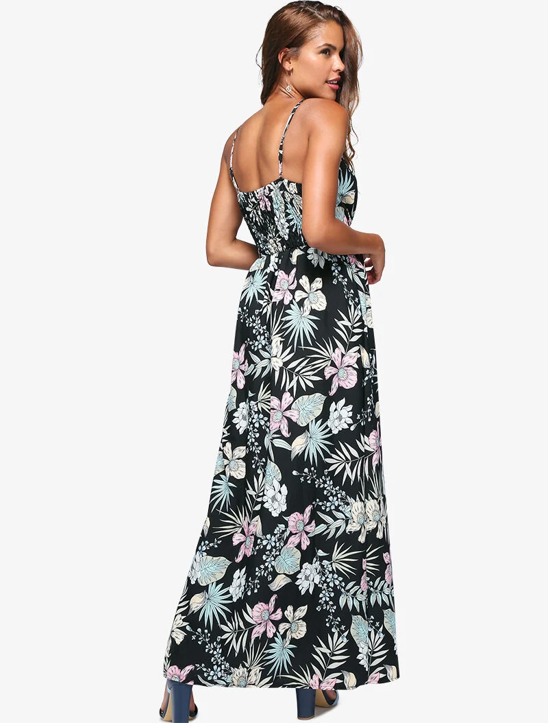 Wickelkleid mit Blumenmuster - schwarz