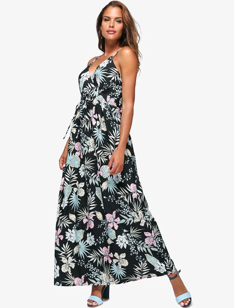 Wickelkleid mit Blumenmuster - schwarz