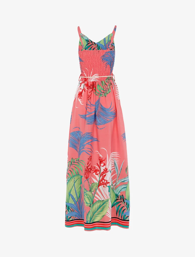 Kleid mit Blattdruck und gestreiften Details - Rose
