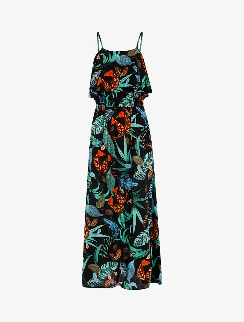Kleid mit Blattmuster - schwarz