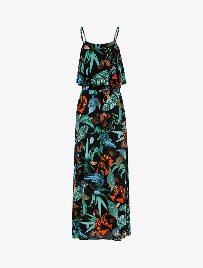 Kleid mit Blattmuster - schwarz