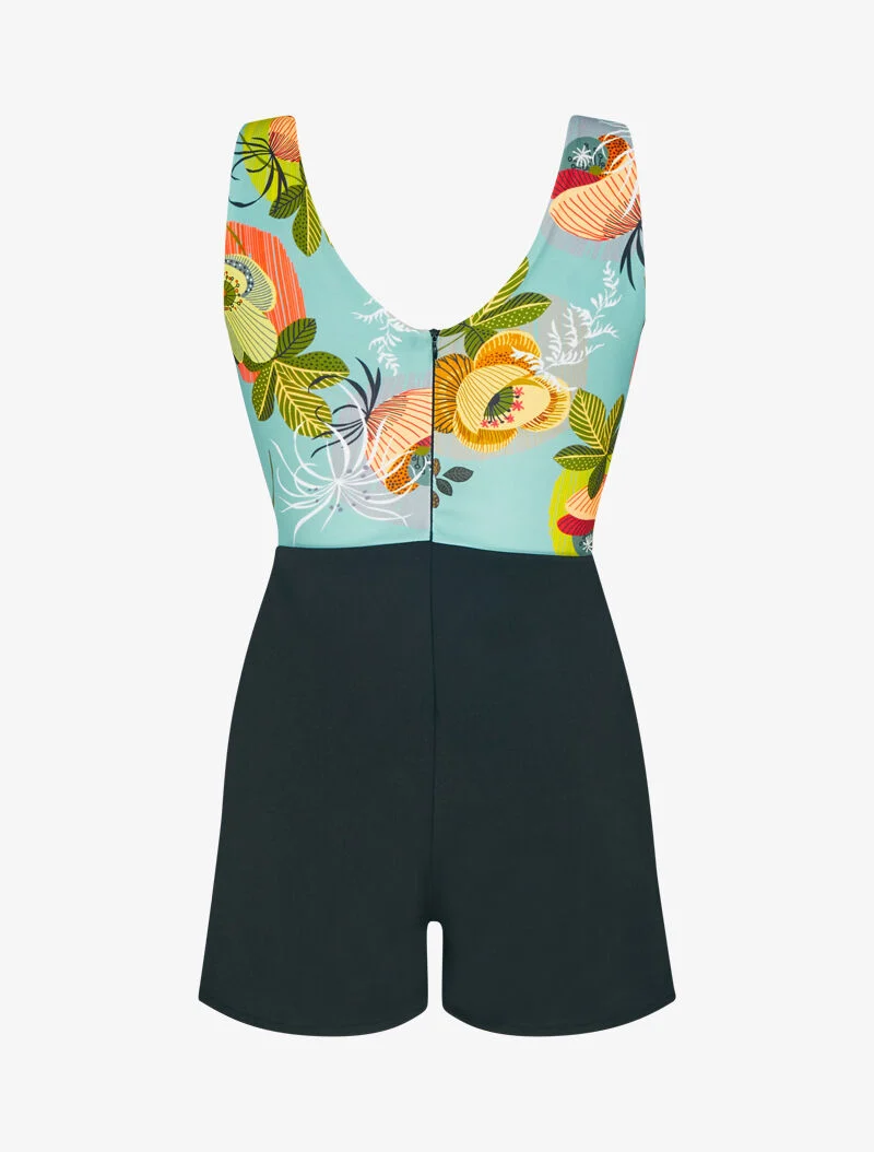 Blumenbedruckter Jumpsuit mit Oberteil - Türkis