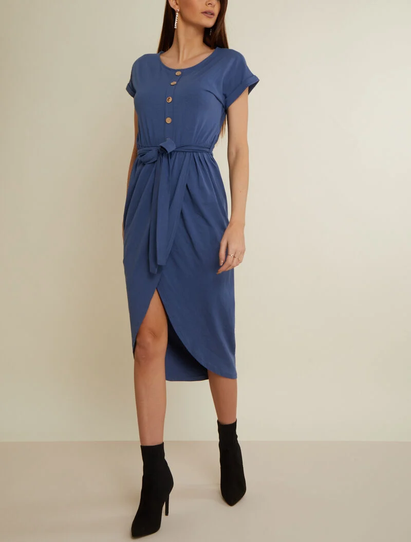 Wickelkleid mit Knopfleiste - blaues Karren