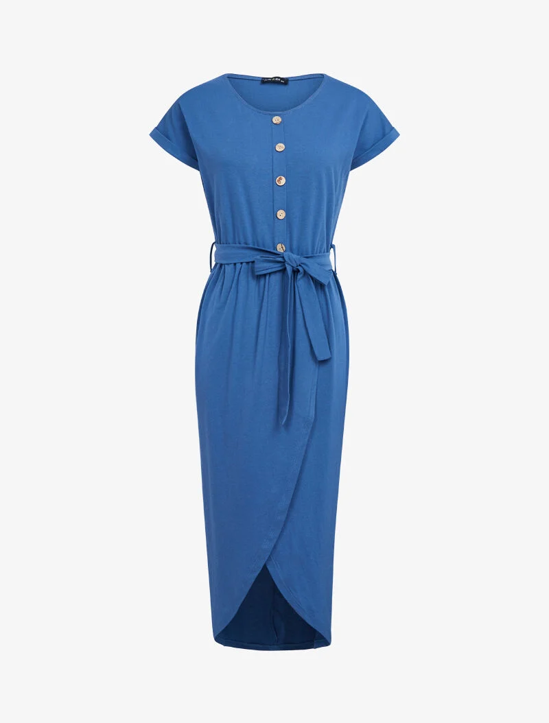Wickelkleid mit Knopfleiste - blaues Karren