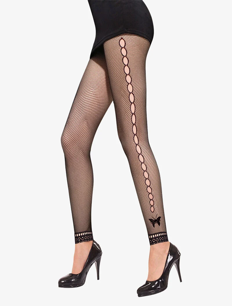 Fußlose Netzleggings mit Schmetterlingsdetails - schwarz
