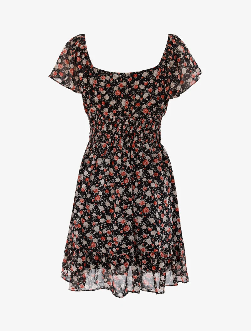 Geblümtes Skaterkleid - schwarz
