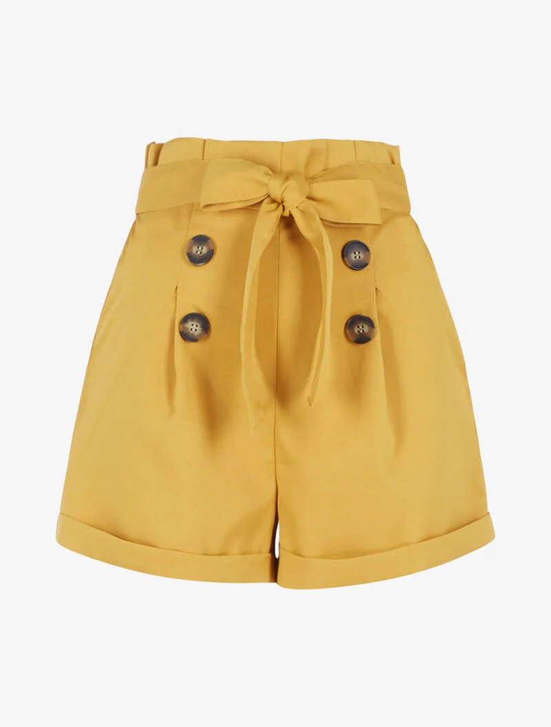 High Waist Paperbag Shorts - Senf