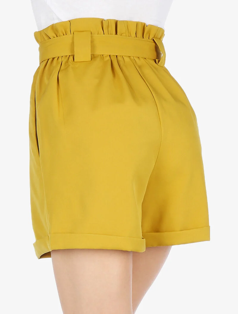 High Waist Paperbag Shorts - Senf