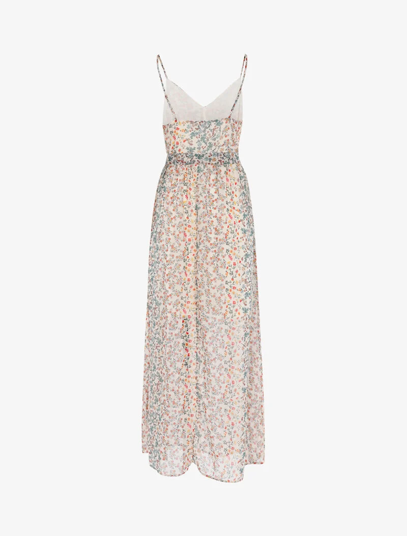 Langes Kleid mit Blumenmuster - beige