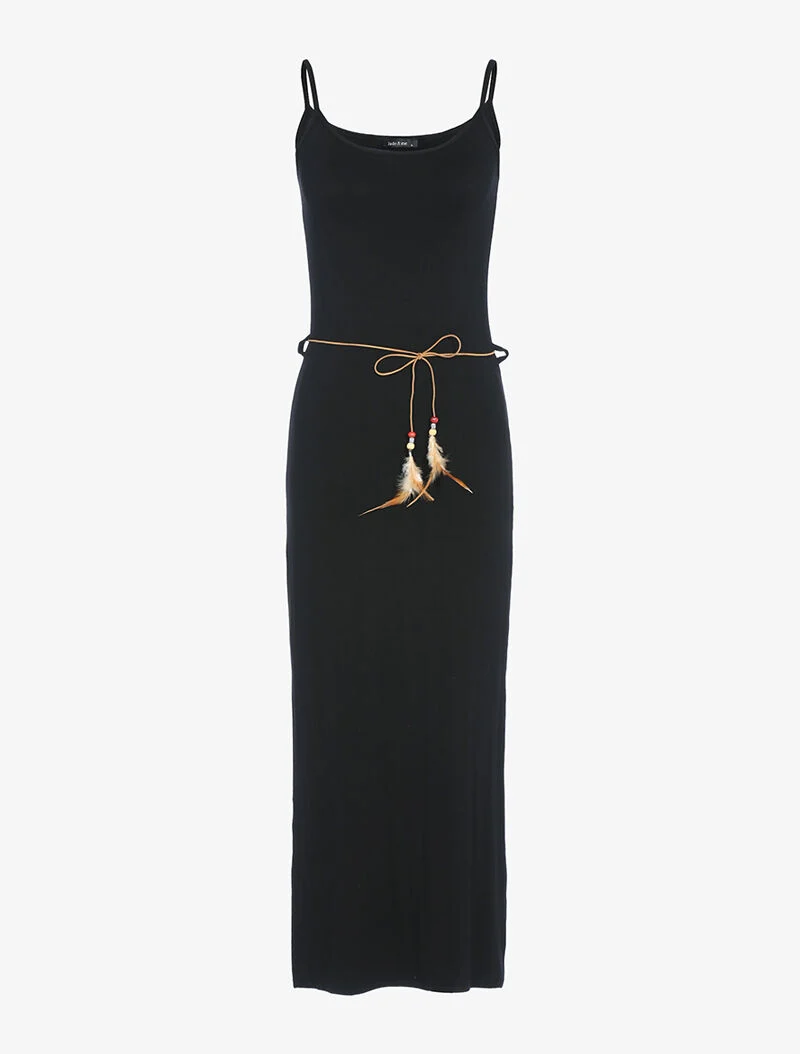 Langes Kleid mit seitlichen Schlitzen - schwarz