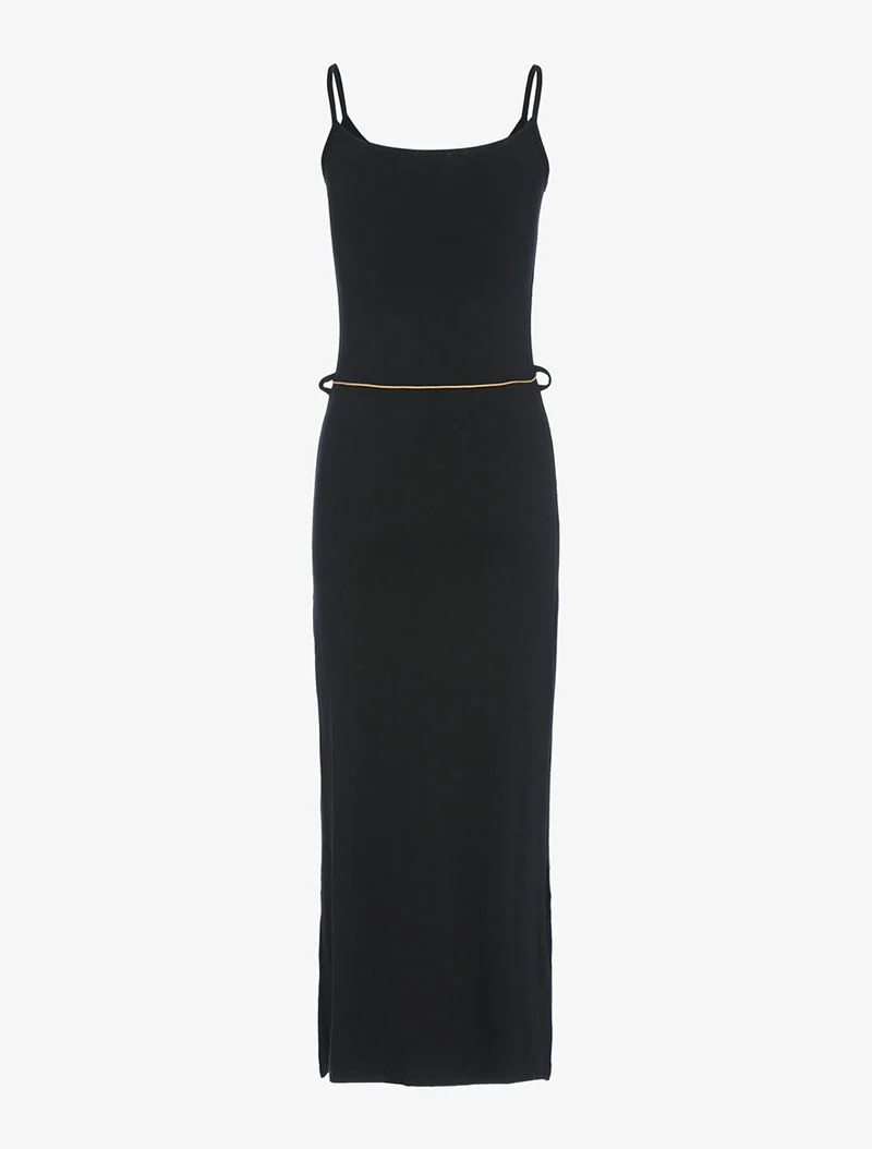 Langes Kleid mit seitlichen Schlitzen - schwarz