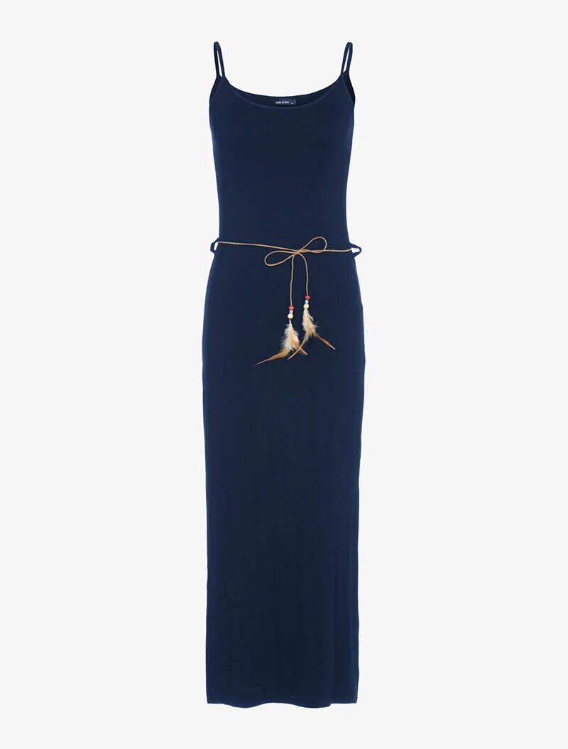 Langes Kleid mit seitlichen Schlitzen - Marine