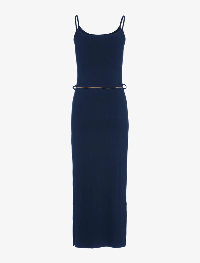 Langes Kleid mit seitlichen Schlitzen - Marine