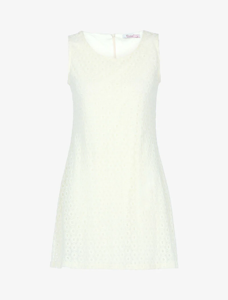 Tüllkleid mit grafischen Kreisen - beige