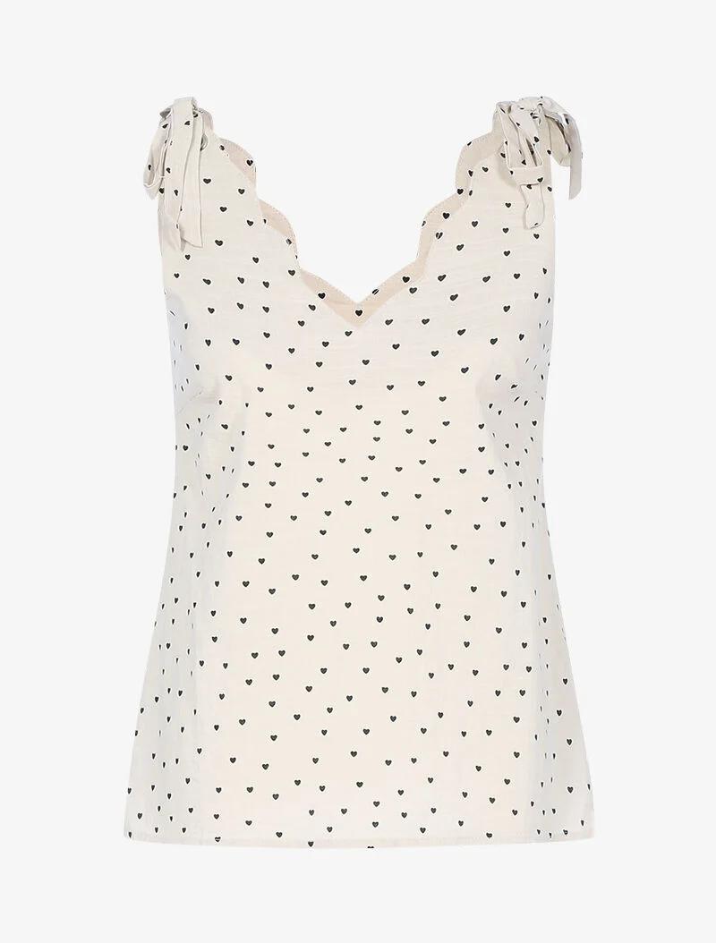 Oberteil mit kleinen Herzchen-Print - beige