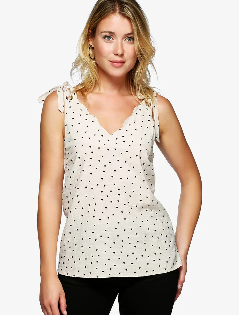 Oberteil mit kleinen Herzchen-Print - beige