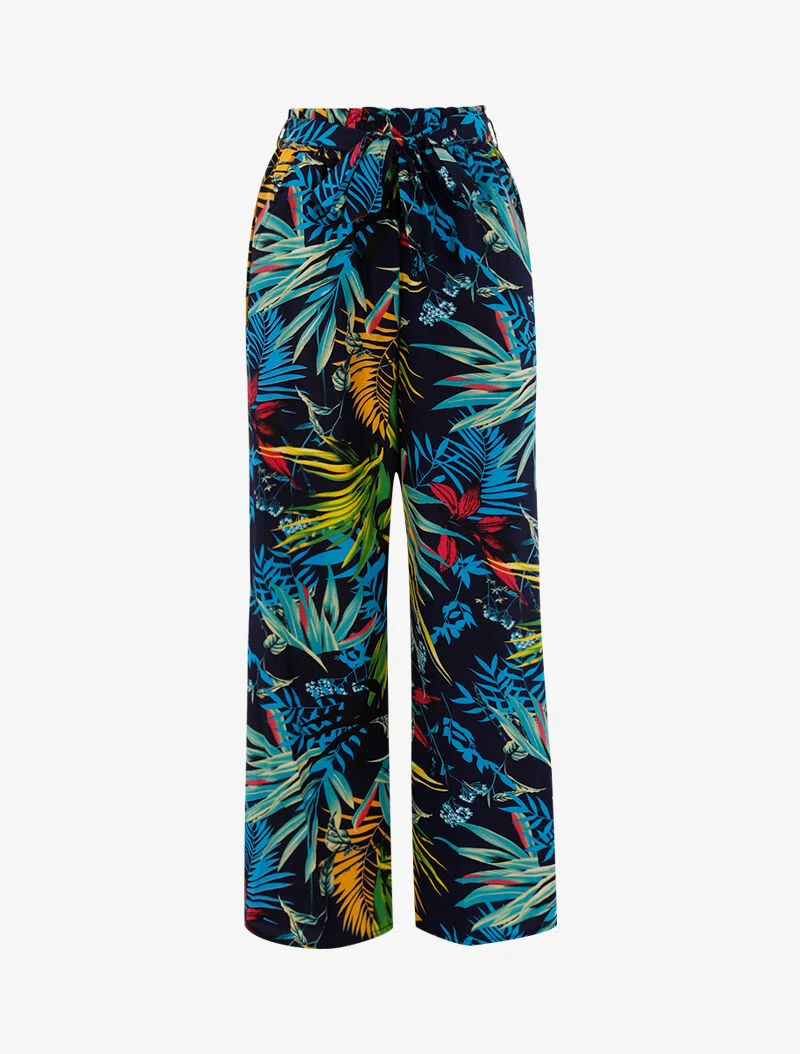 Tropische bedruckte Hose - Marine/Gelb