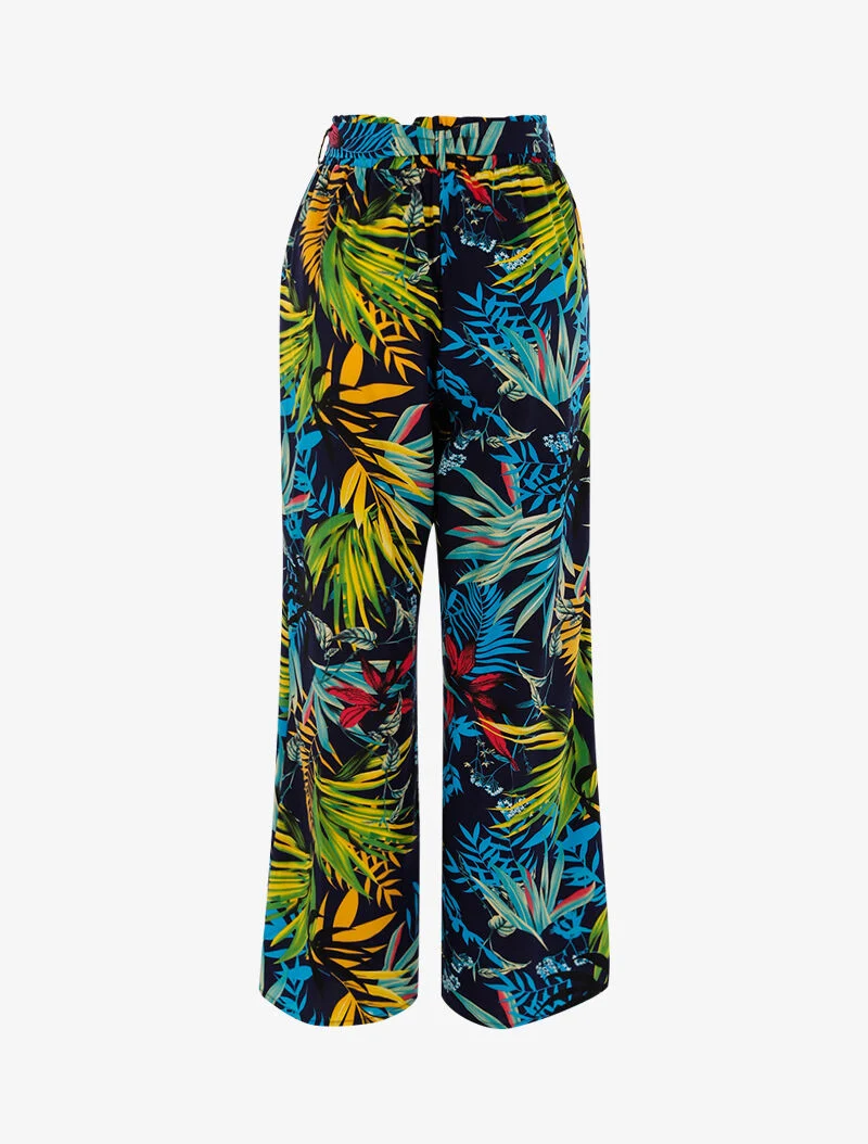 Tropische bedruckte Hose - Marine/Gelb