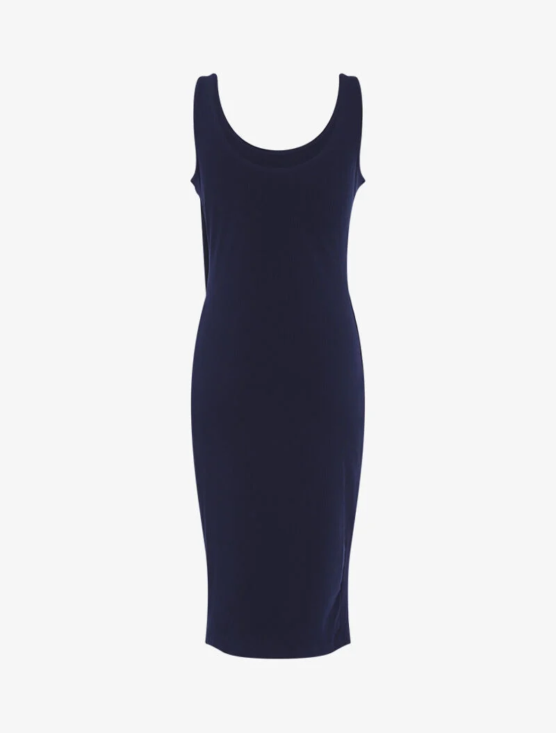 Geripptes Kleid mit schräger Knopfleiste - Marine