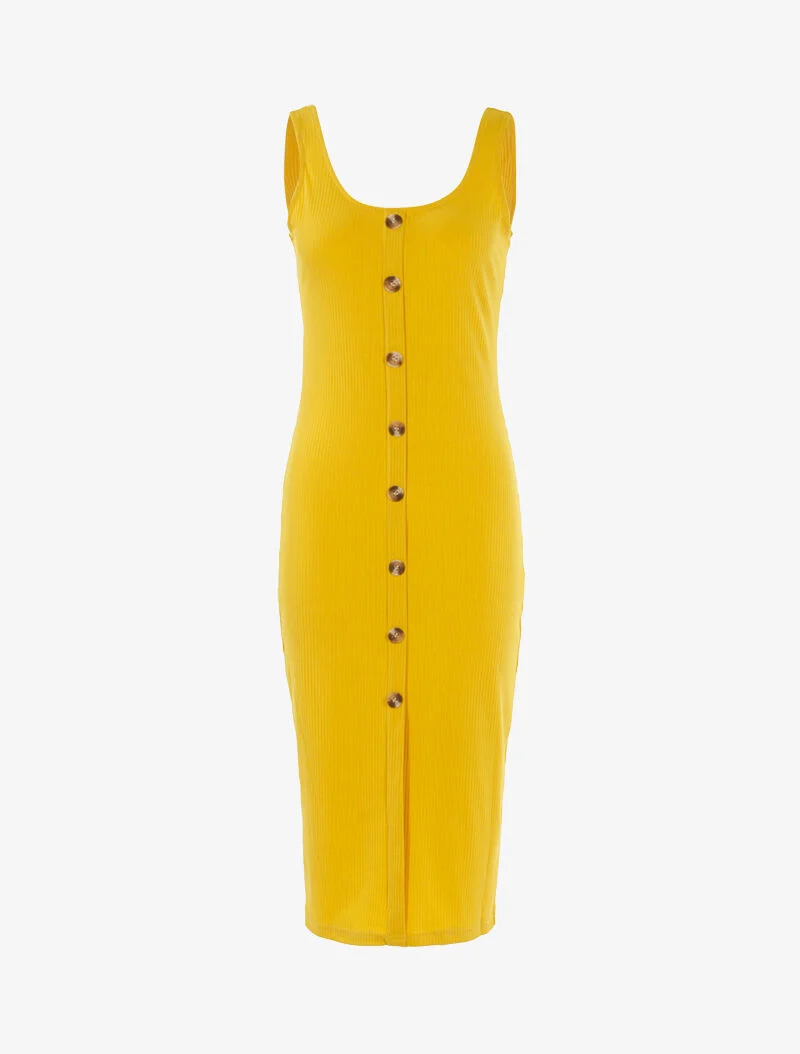 Geripptes Kleid mit Knopfleiste - gelb
