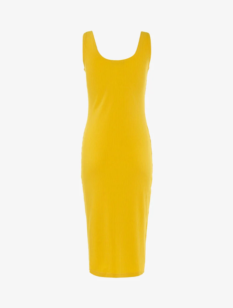 Geripptes Kleid mit Knopfleiste - gelb