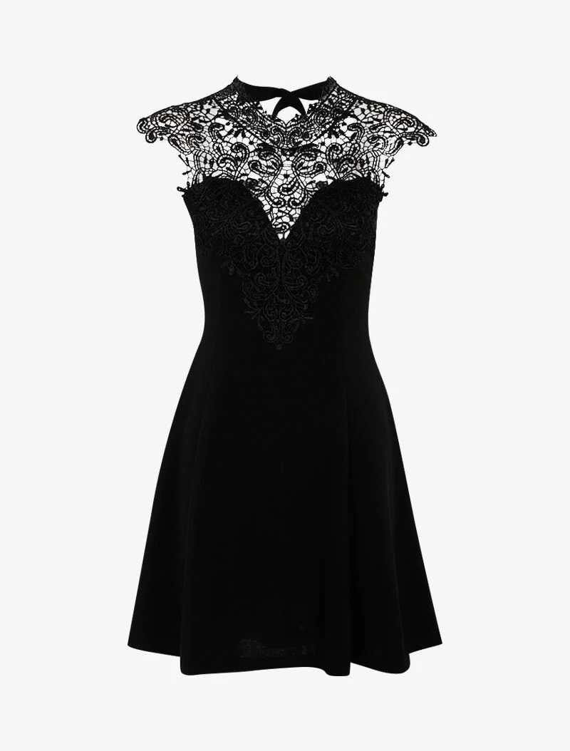 Skaterkleid mit Spitzenbrustteil - schwarz