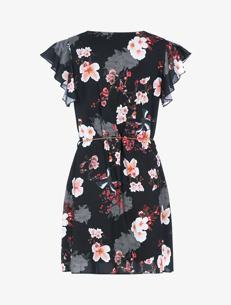 A-Linien-Kleid mit Blumenmuster - schwarz