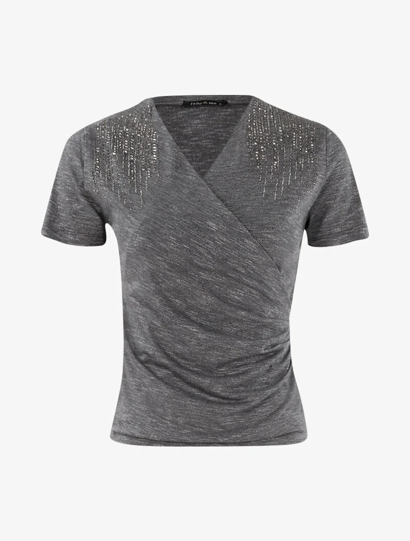 Top mit Strass-Schultern - dunkelgrau