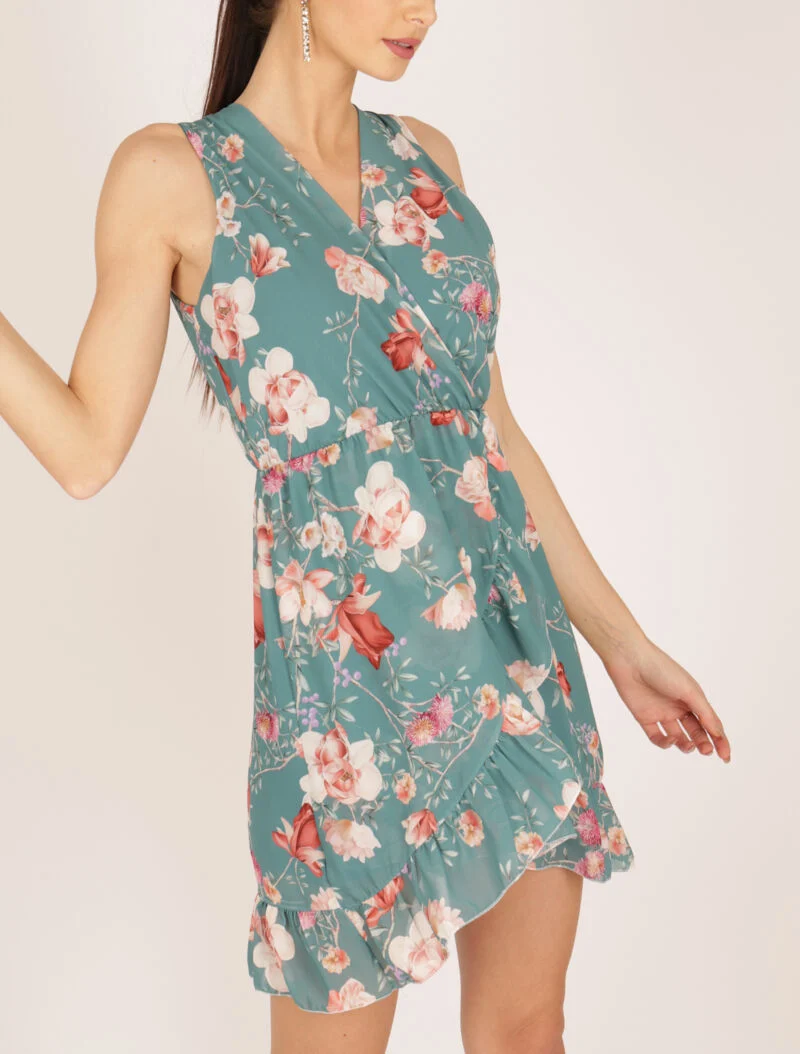 Wickelkleid mit Blumenmuster - Türkis