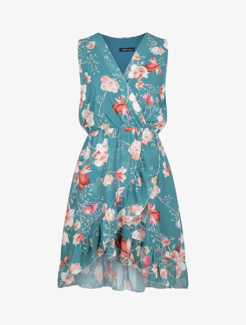 Wickelkleid mit Blumenmuster - Türkis