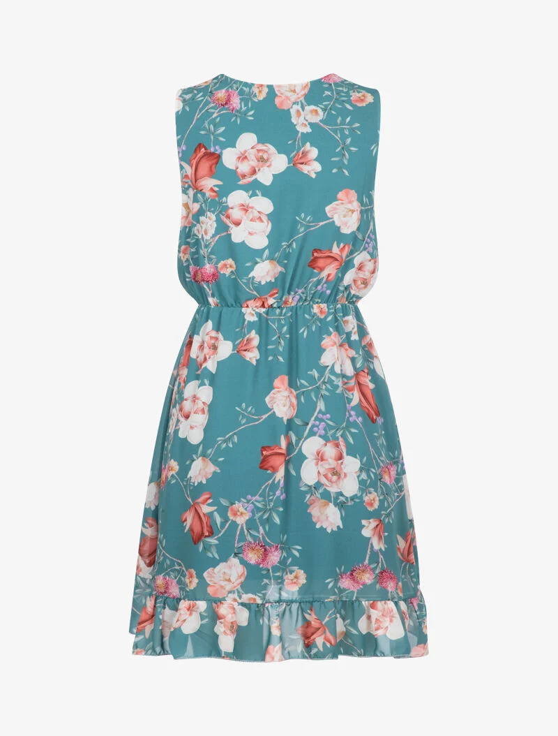 Wickelkleid mit Blumenmuster - Türkis