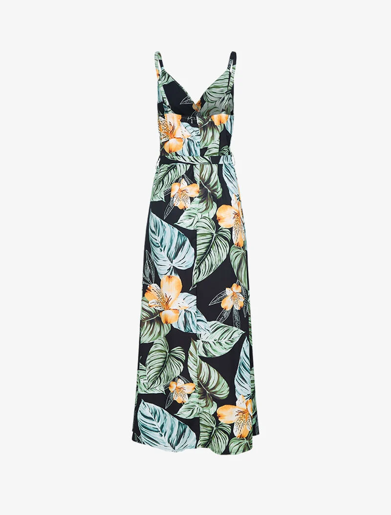 Bedrucktes Kleid mit Schlitz an der Seite - schwarz