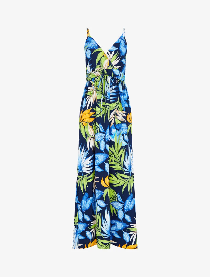 Langes fließendes Kleid mit sommerlichem Print - Marine