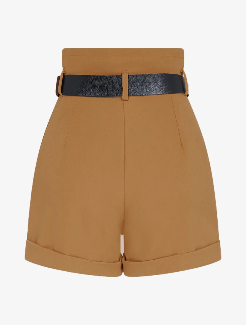 Taillenhose mit hohem Bund und Gürtel - Kamel