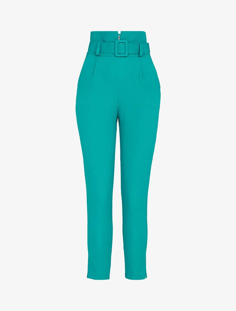 7/8-Hose mit Empire-Taille und Gürtel - Türkis