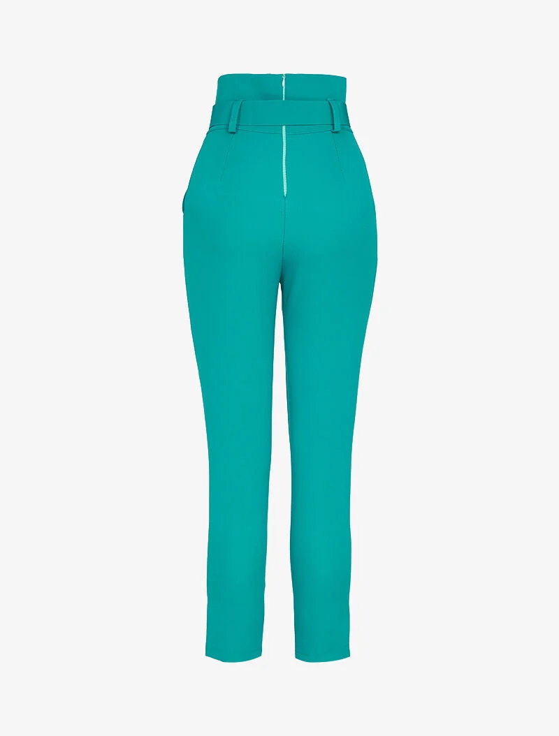 7/8-Hose mit Empire-Taille und Gürtel - Türkis