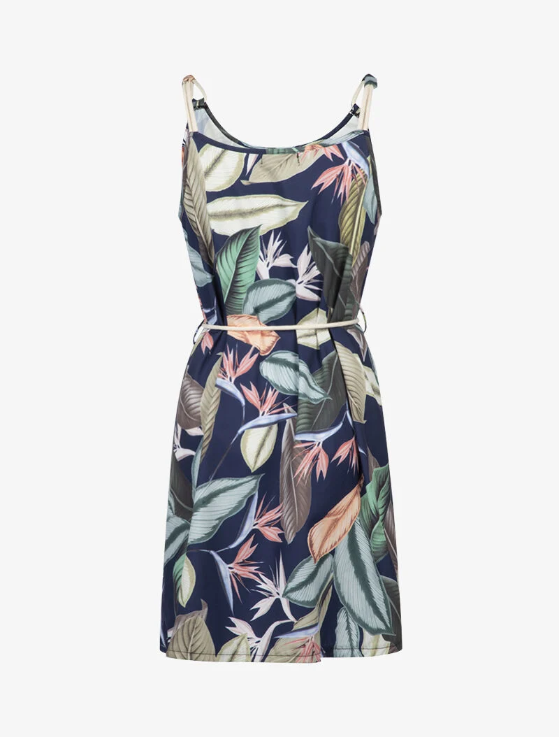 A-Linien-Kleid mit Blätterdruck - Marine