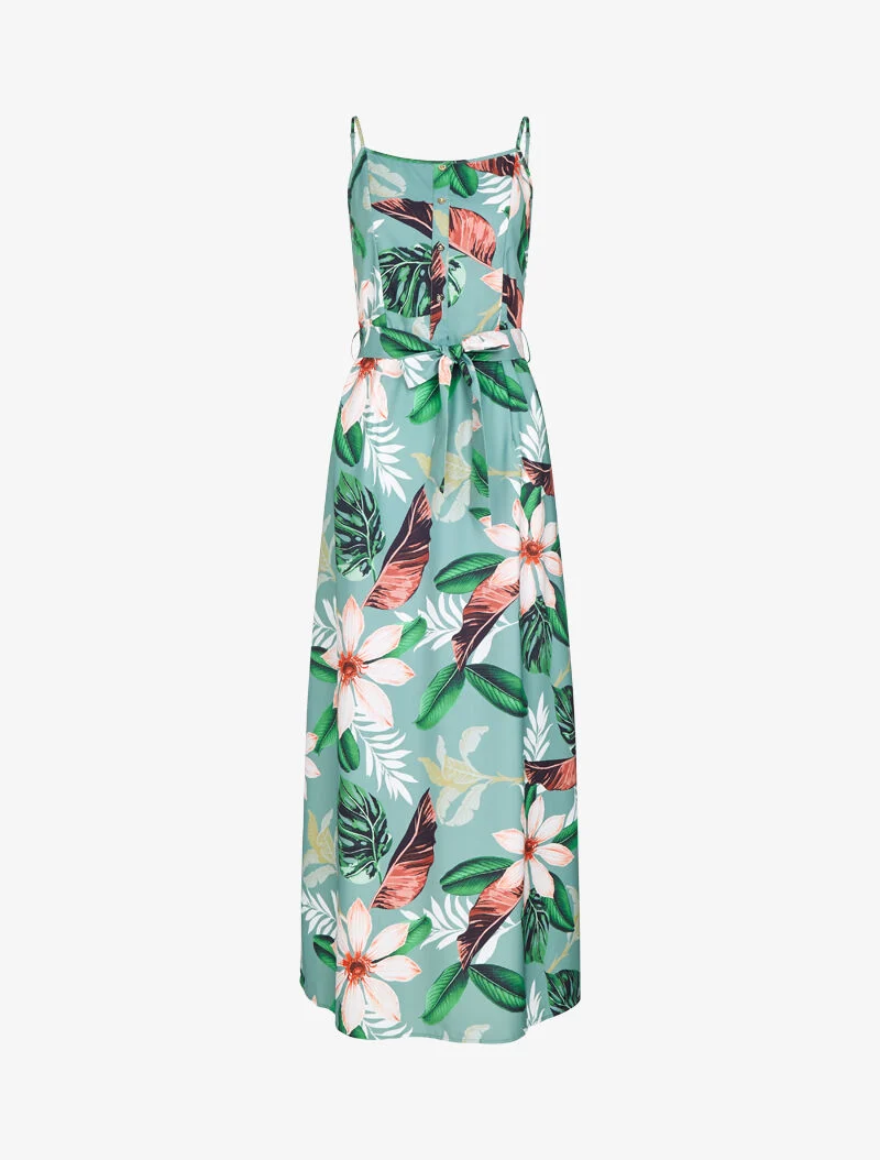 Gürtelkleid mit Blumenmuster - Hellgrau