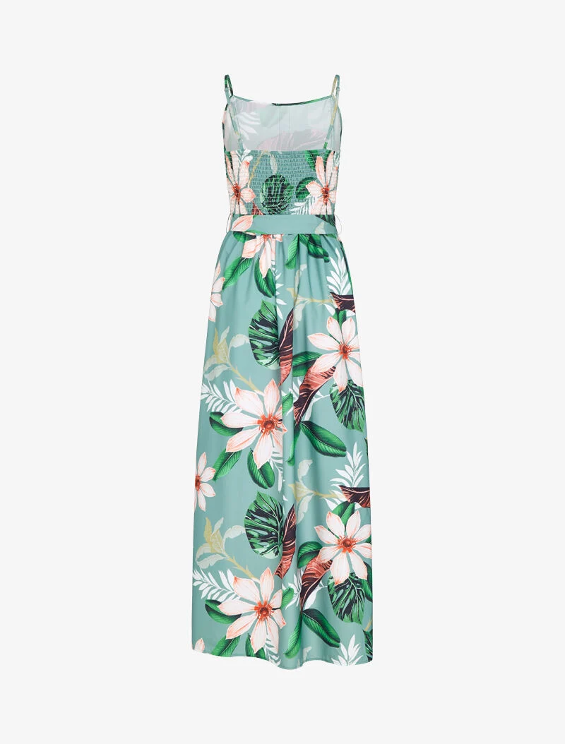 Gürtelkleid mit Blumenmuster - Hellgrau