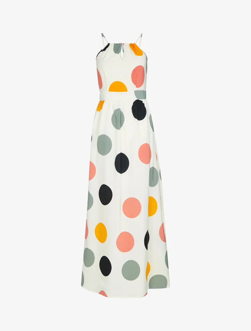 Kleid mit buntem Runddruck - Ecru
