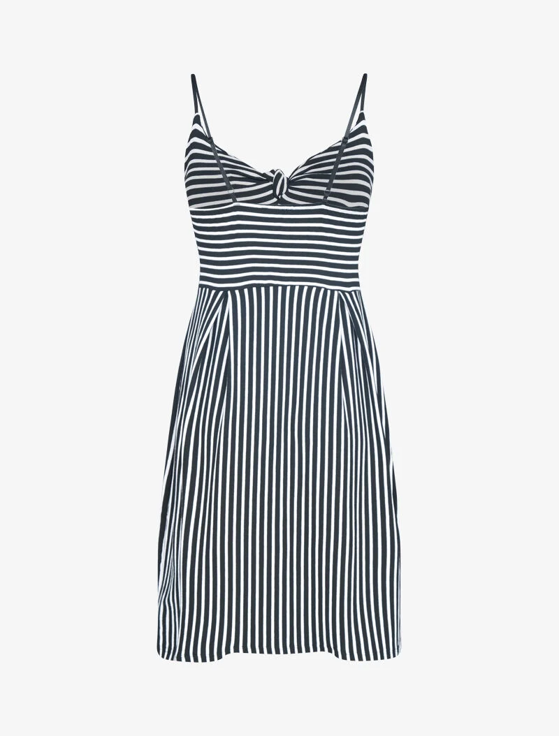 Gestreiftes Kleid mit Herzausschnitt - schwarz
