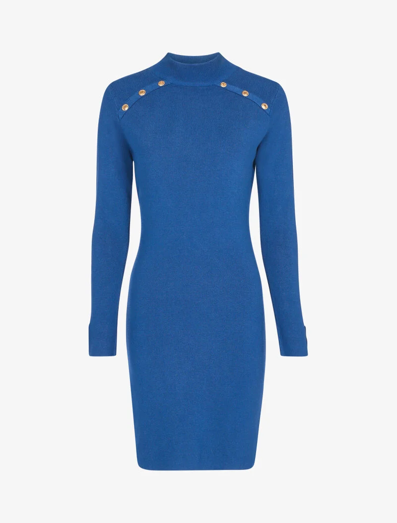 Strickkleid mit kontrastierenden Knöpfen - blaues Karren