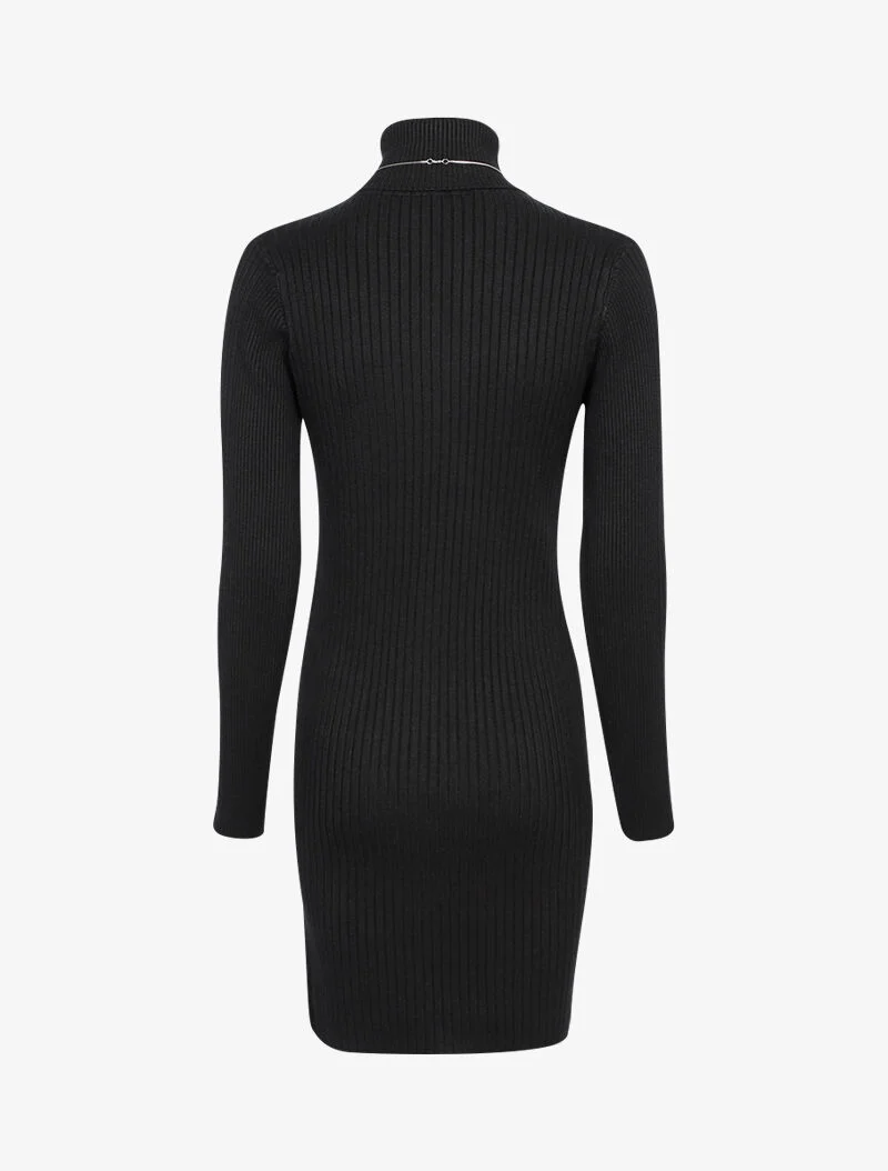 Geripptes Pulloverkleid mit Schlitzkante - schwarz