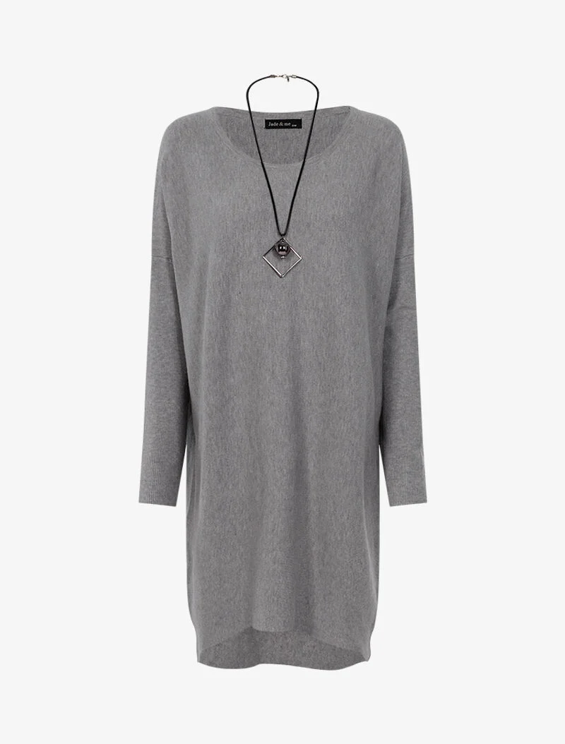 Lockeres Kleid mit langer Kette - Hellgrau
